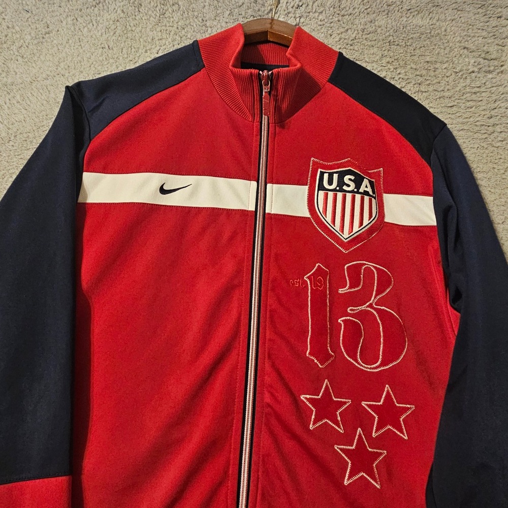 Nike USA Soccer Track Jacket Mens Large Red Navy Blue Full Zip 13 Stars Vintage